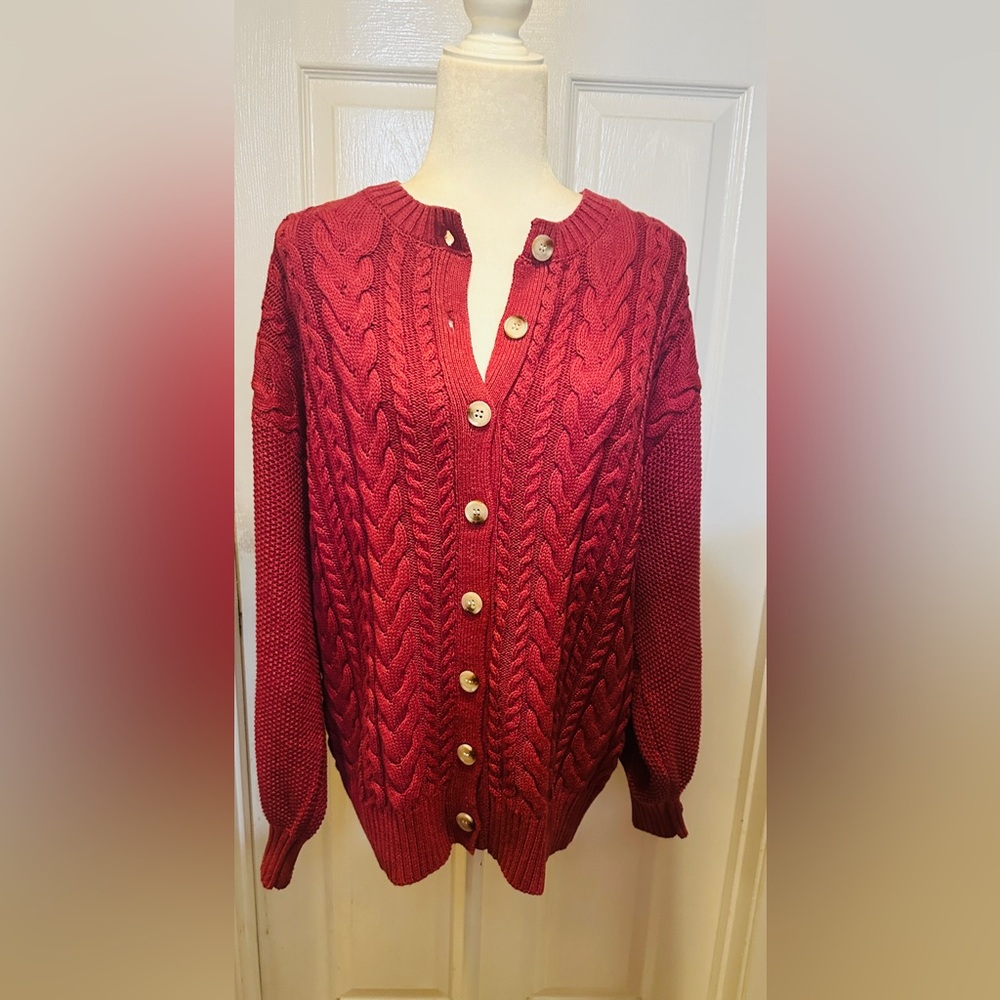 Vici Sweater Mauve Wine Color Cable Knit Oversized Cardigan Size Small
